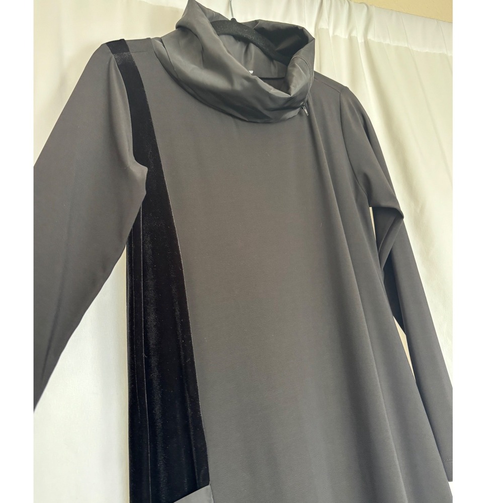 Naya Black Velvet Trim Art Cowl‎ Asymmetric Dress Small Y2K MSRP $230 - Picture 5 of 16
